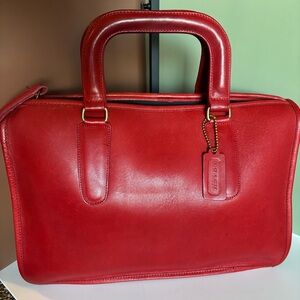 Red Leather Structured Top-Handle Bag